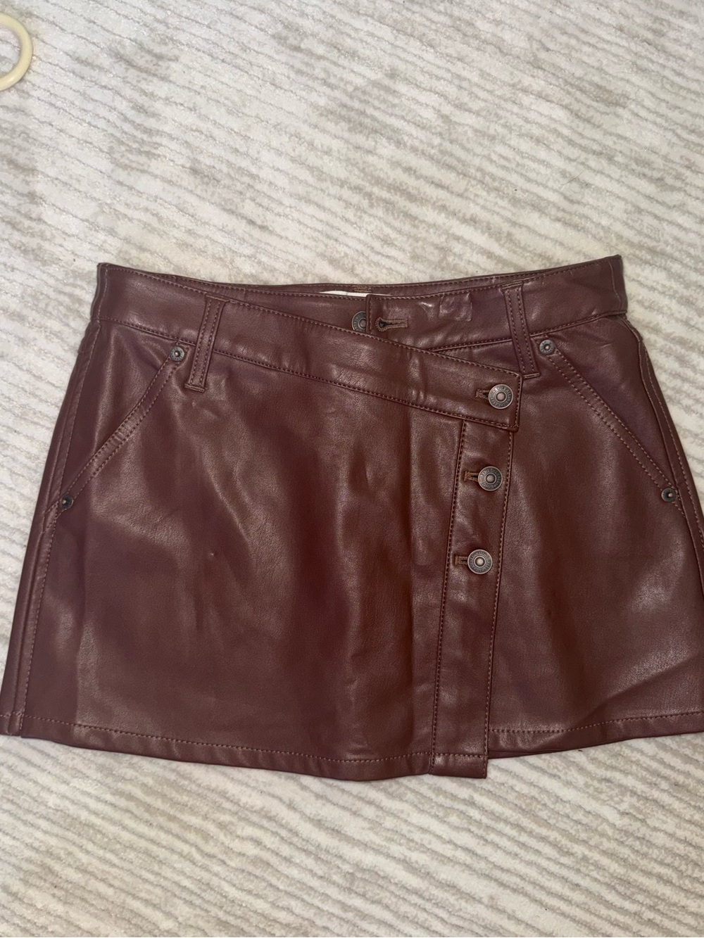 We The Free Burgundy Faux Leather Button-Front Mini Skirt
